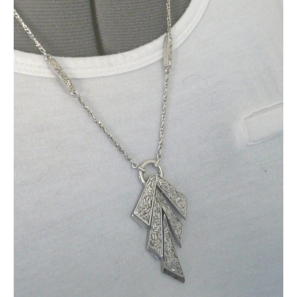 Vintage Silver Trifari Necklace - Triangles Geometric Statement Piece.